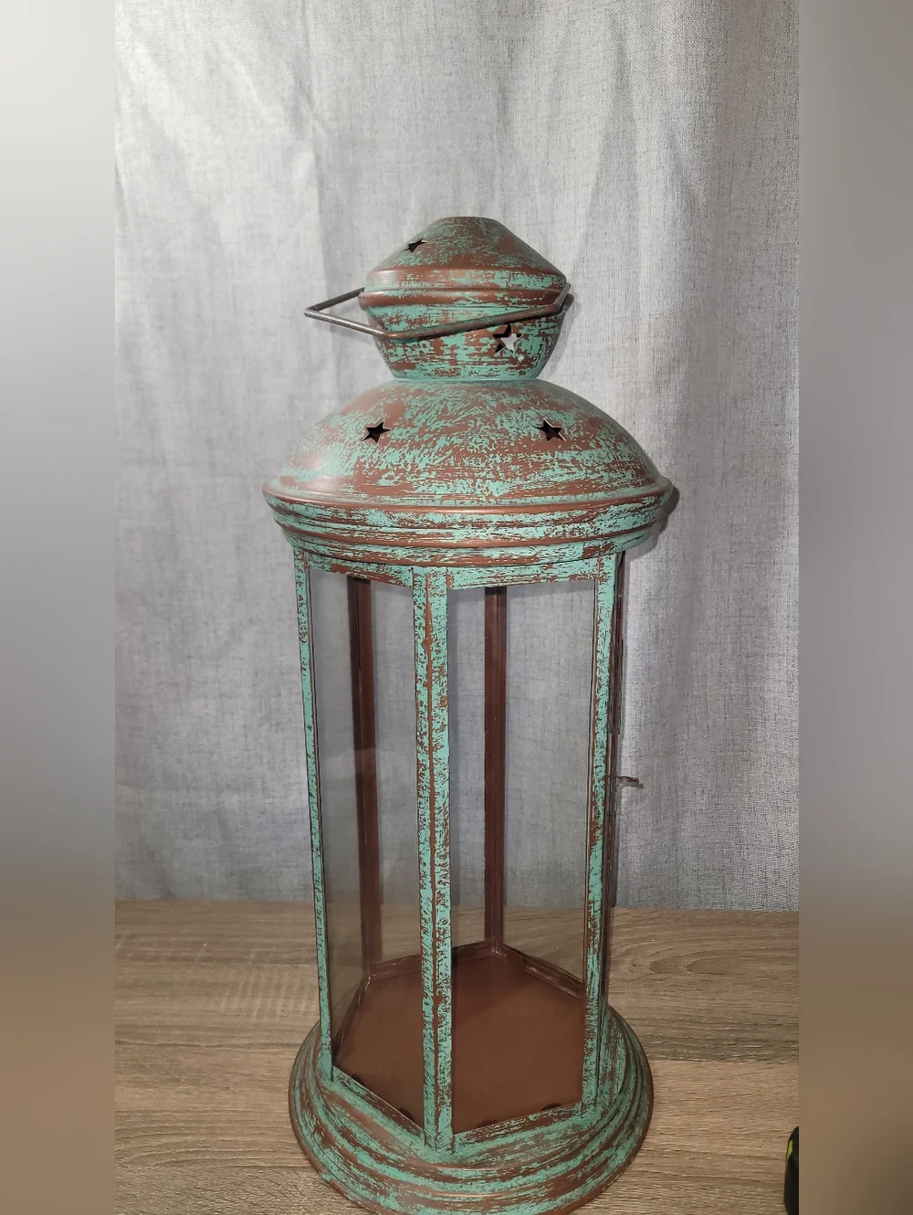 Distressed Turquoise Metal Lantern Large 20